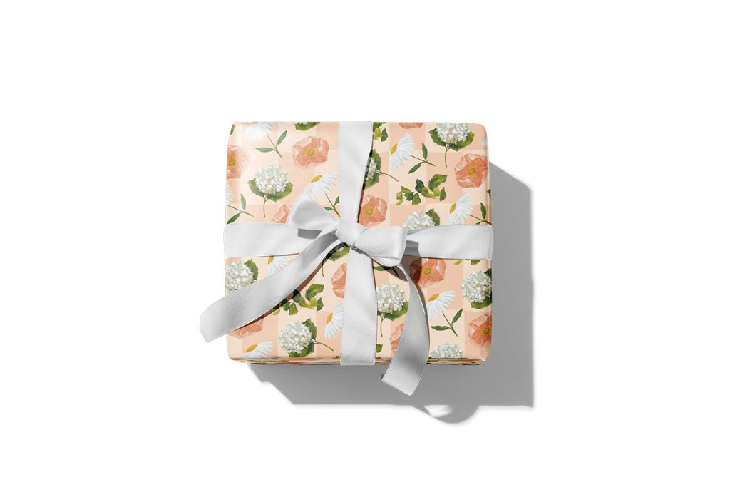 100% Recycled Double-Sided Wrapping Paper 'Poppies, Daisies & Hydrangeas' - Honest Paper - 5061008170411