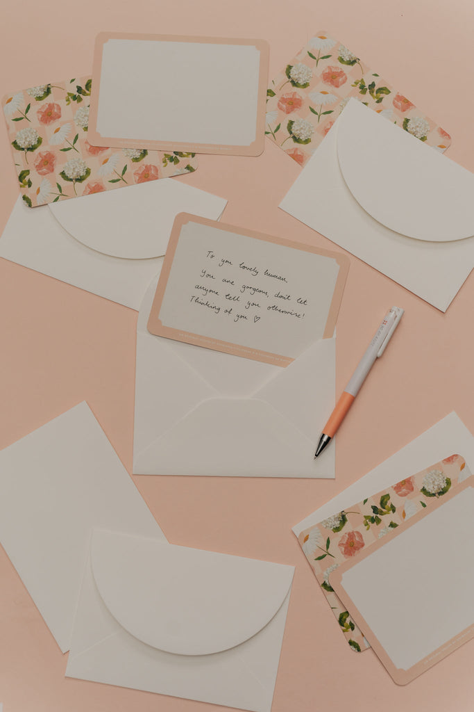 Blank 'Peach Floral' Note Cards & Envelopes (6pk) - Honest Paper - 5061008170435