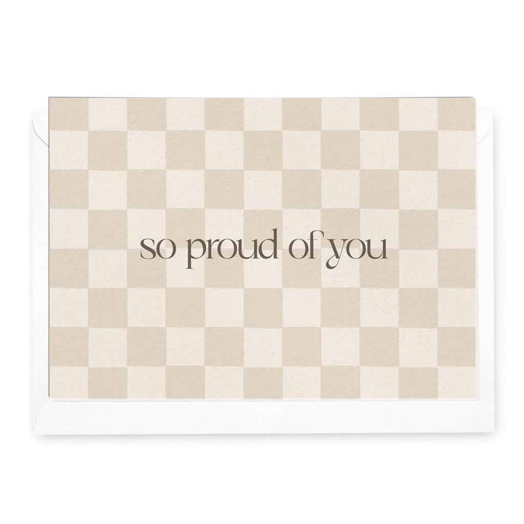 'So Proud of You' Beige Check Greeting Card - Honest Paper - 31132
