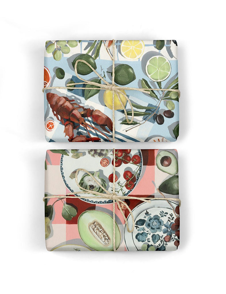 Whitney Spicer 'Fish& citrus/Red gingham' Double Sided Gift Wrap - Honest Paper - 2234835