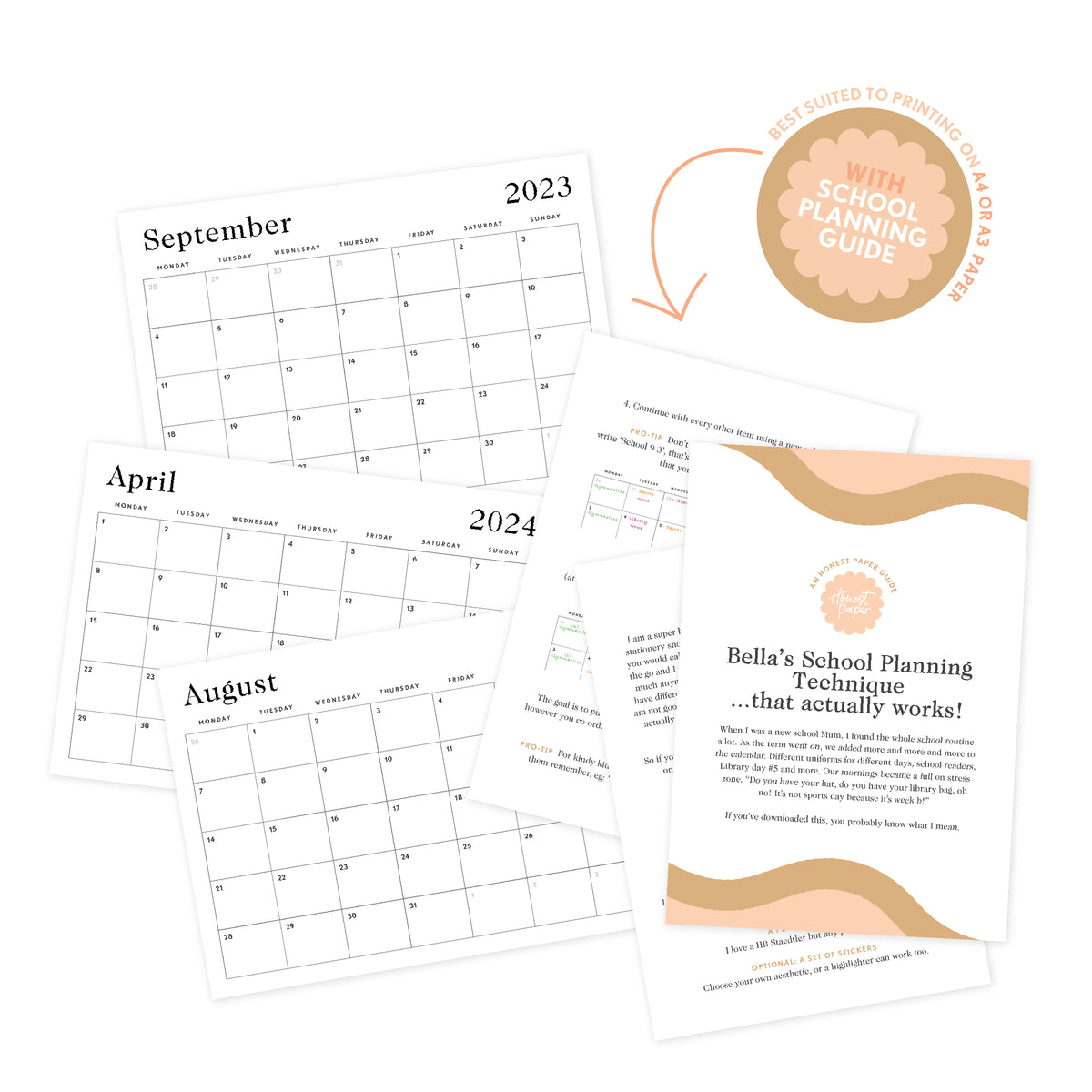 Printable Mid-Year Calendar + BONUS 'School Planning Guide' (Instant P – Honest Paper