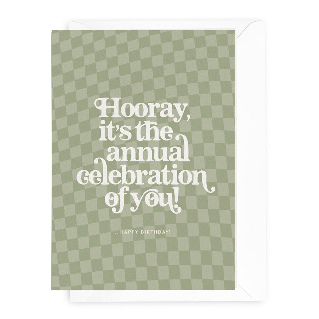 'Annual Celebration of You' Happy Birthday Sage Check Greeting Card - Honest Paper - 31135