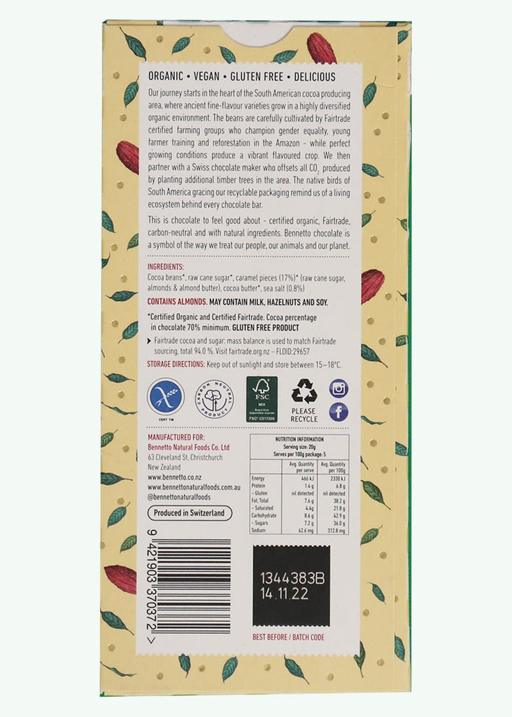 Dark Salted Caramel Chocolate, 70% Cocao, Organic Vegan - Honest Paper - 2235728