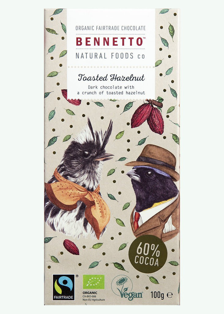 Dark Toasted Hazelnut Chocolate, 60% Cocoa, Organic Vegan 100g - Honest Paper - 2235725