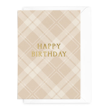 'Happy Birthday' Beige Tartan Greeting Card - Honest Paper - 2234727