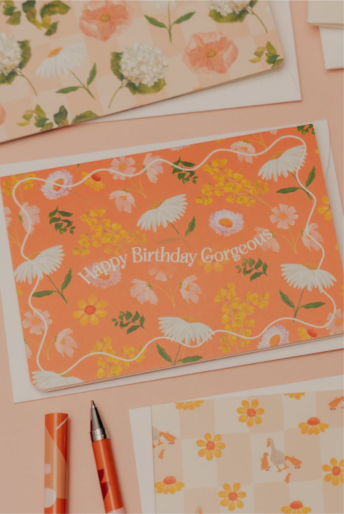 'Happy Birthday Gorgeous' Flower Fields Greeting Card - Honest Paper - 5061008170329
