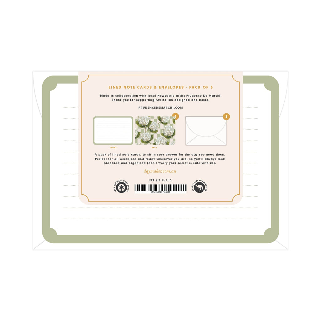 Lined 'Hydrangea' Note Cards & Envelopes (6pk) - Honest Paper - 5061008170428