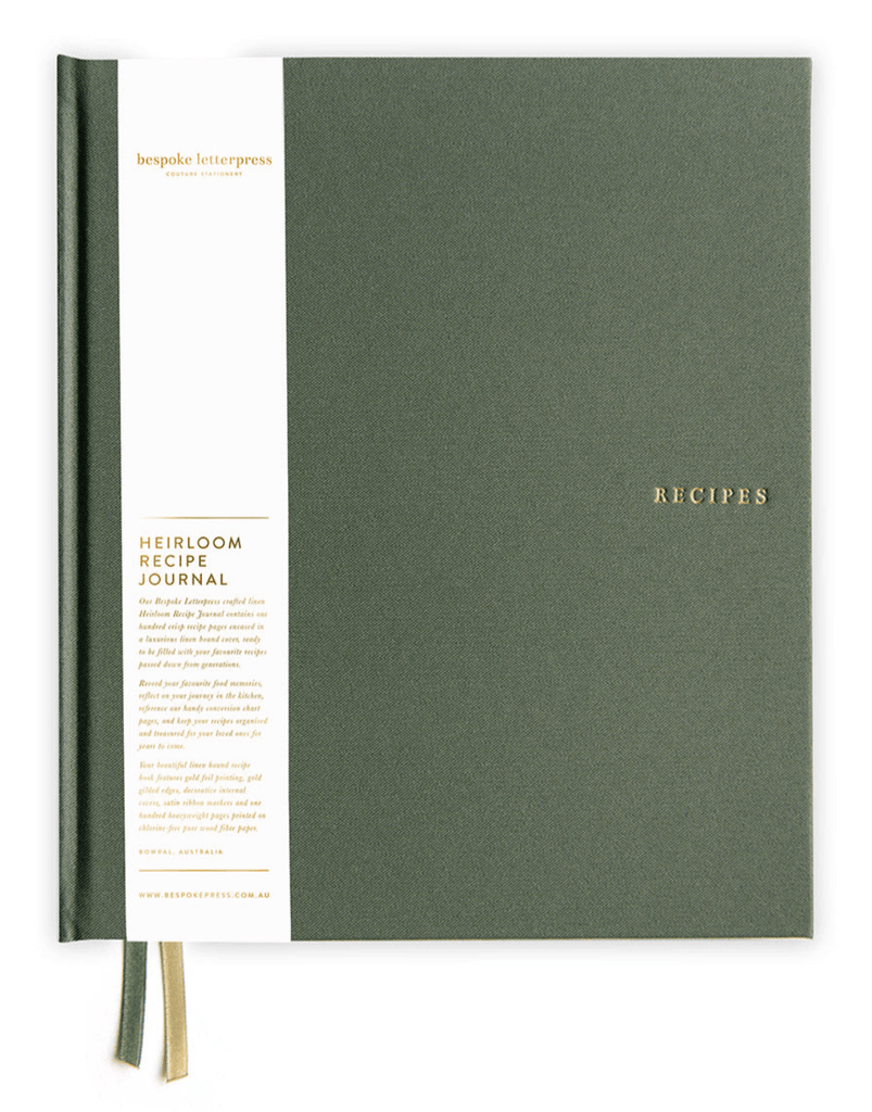 Linen Bound Heirloom Recipe Book in 'Olive' - Honest Paper - 9353910001263