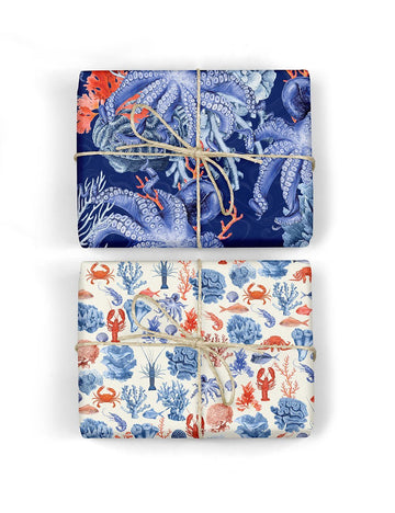 Nautical 'Octopus / Crustaceans' Double-Sided Gift Wrap - Honest Paper - 20759