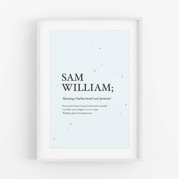 NEW Custom 'Baby Blue Twinkle' Name Meaning Print - Honest Paper - 31765