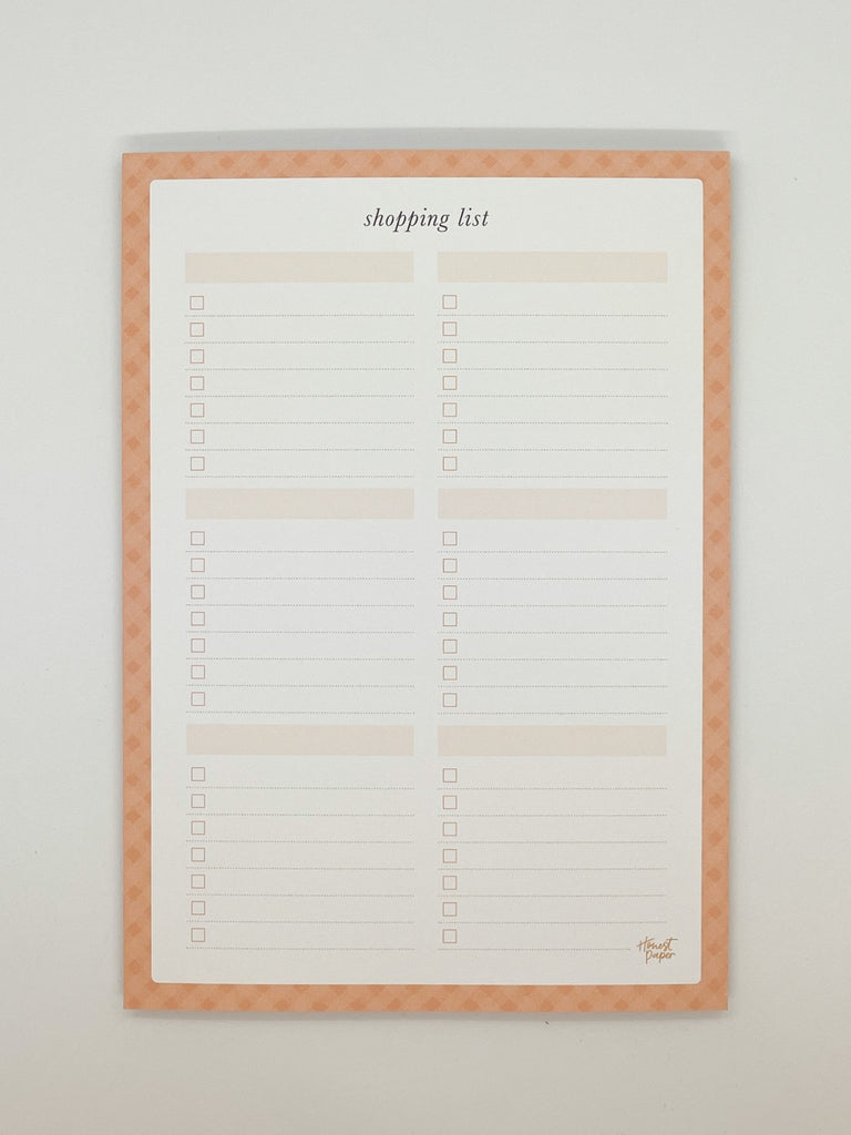 Peach Gingham 'Shopping List' Magnetised A5 Notepad - Honest Paper - 30613