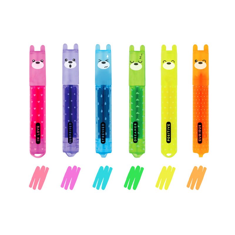 'Teddy's Mood' Mini Neon Highlighters 6pk - Honest Paper - 8059174834371
